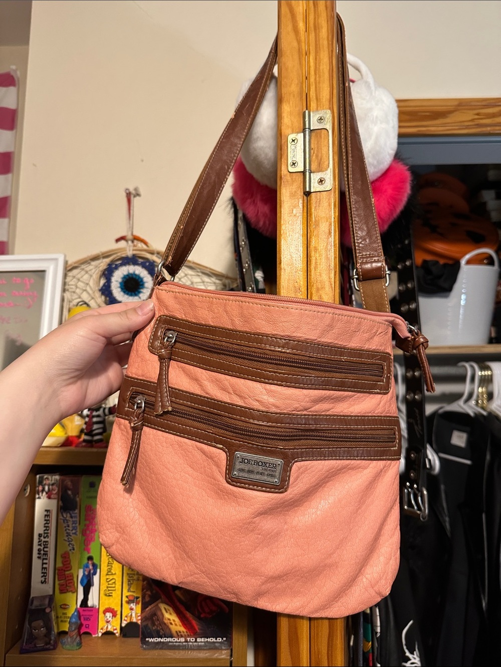 Joe Boxer Coral with Brown Trim Crossbody Shoulder Bag